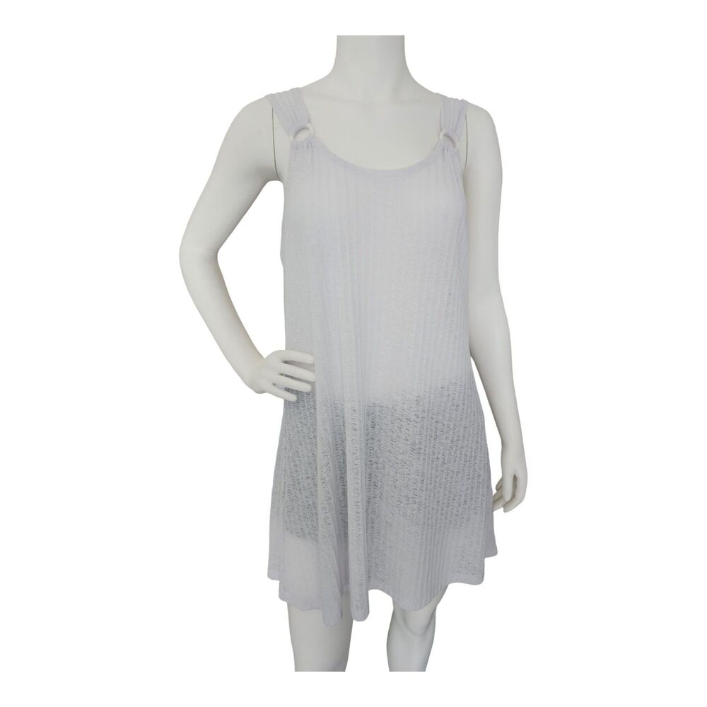 J Valdi White Crinkle Gauze Tiered Drop Waist Swim Cover Up Dress 1X Plus Size